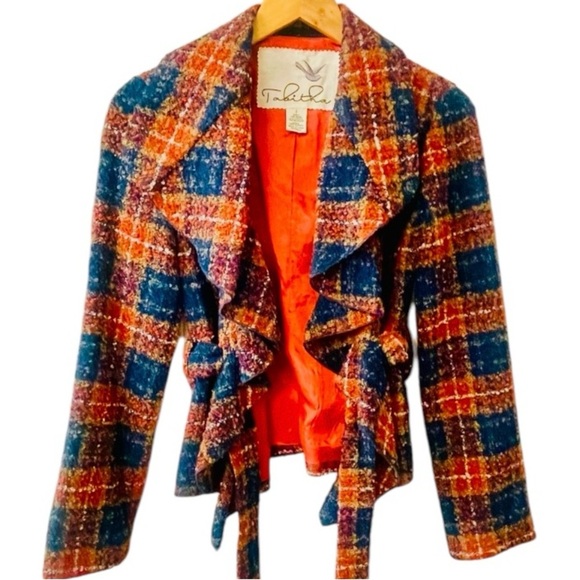 Tabitha Multicolor Boucle Ruffled Wrap Blazer Jacket 2 - Picture 5 of 6